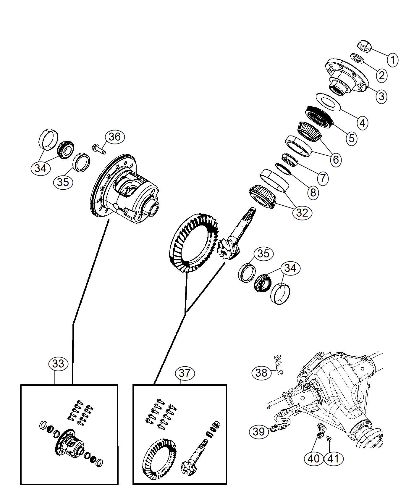 Diagram Differential Assembly, With [Tru-Lok Front and Rear Axles]. for your 2014 Jeep Wrangler   