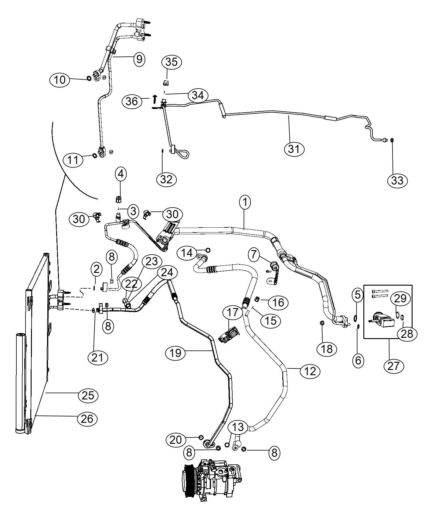 Diagram A/C Plumbing. for your 2023 Ram 1500   