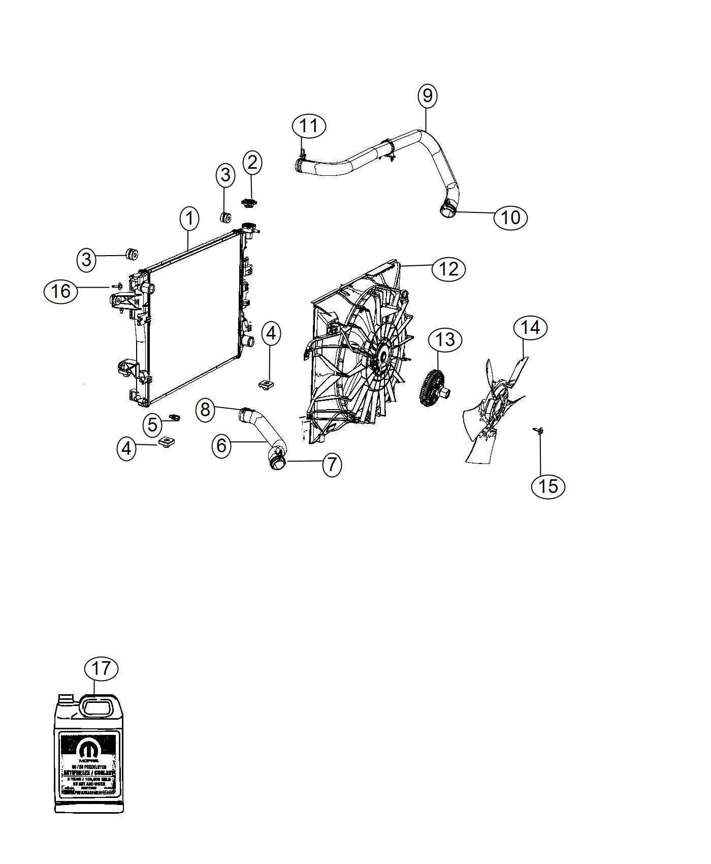 Diagram Radiator and Related Parts. for your Ram 3500  