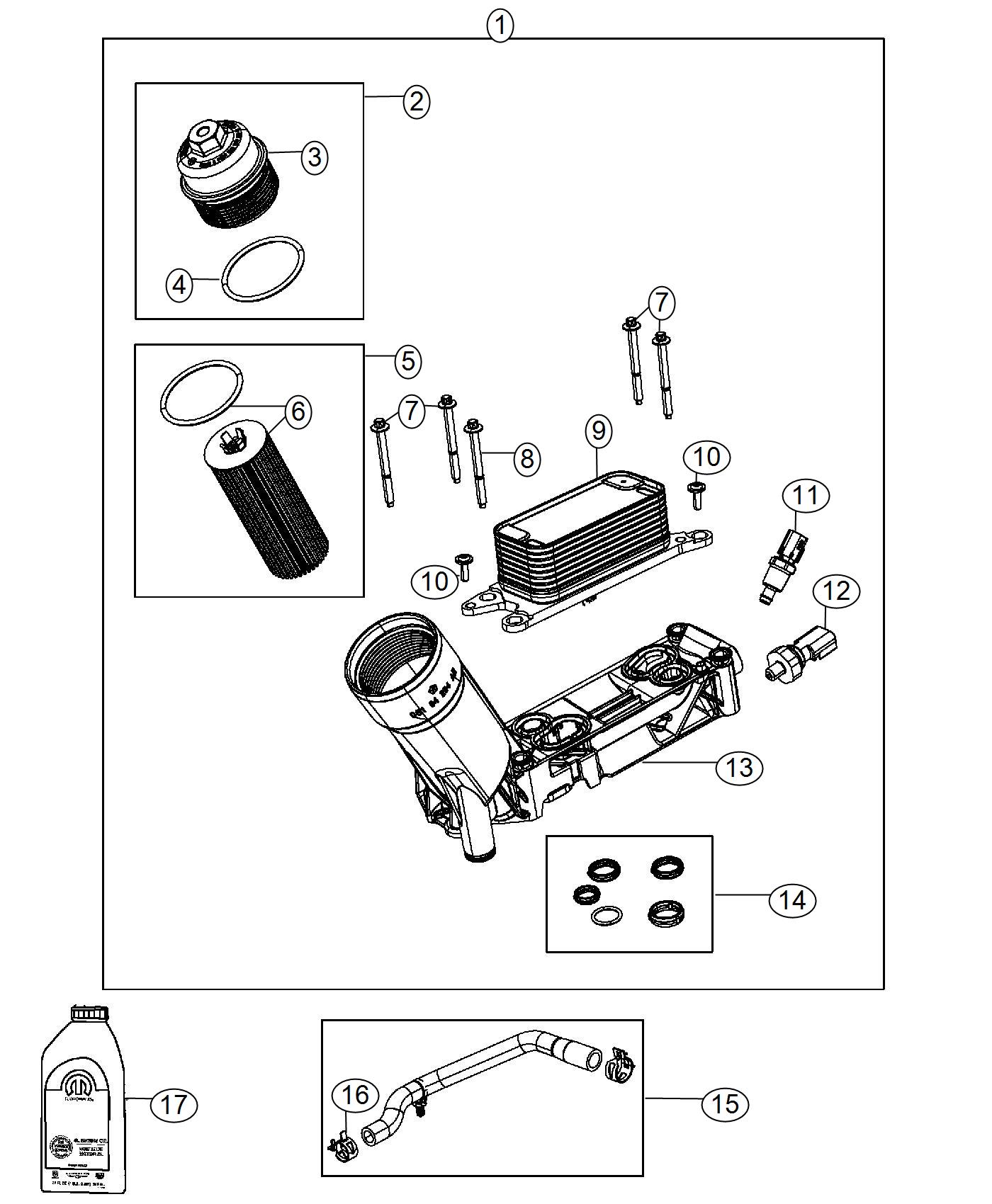 Diagram Engine Oil, Filter, Adapter/Cooler 3.6L [3.6L V6 24V VVT Engine]. for your Chrysler