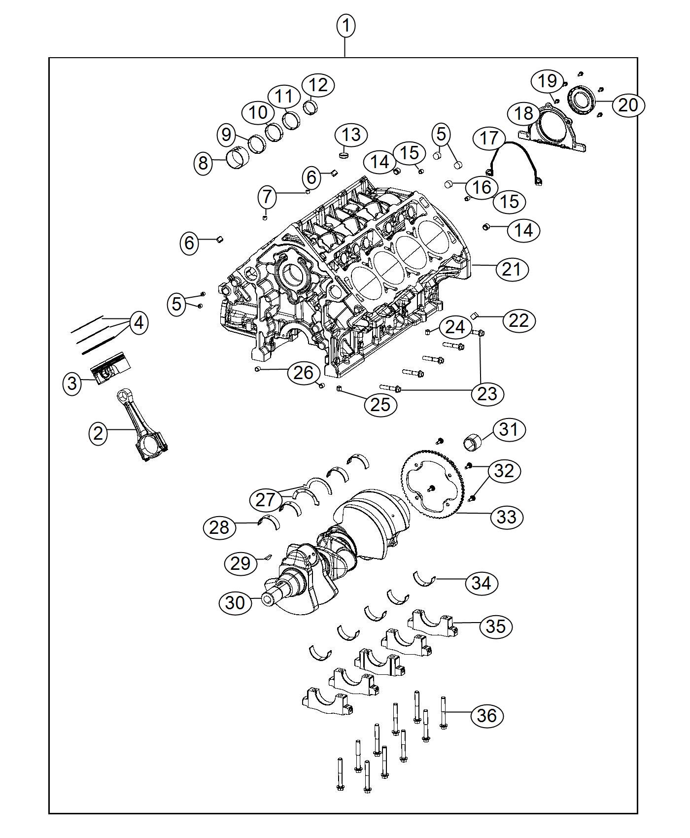 Diagram Engine Cylinder Block And Hardware 5.7L [5.7L V8 HEMI MDS VVT Engine]. for your 2014 Dodge Charger   