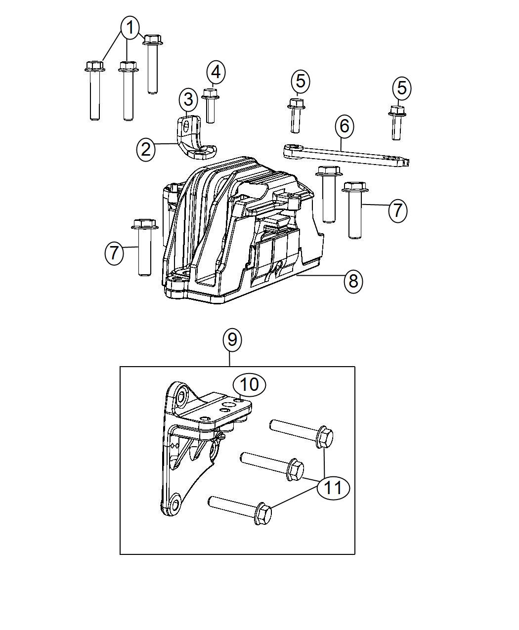 Diagram Engine Mounting Right Side FWD 2.4L [2.4L I4 DOHC 16V Dual VVT Engine]. for your 1999 Chrysler 300 M  