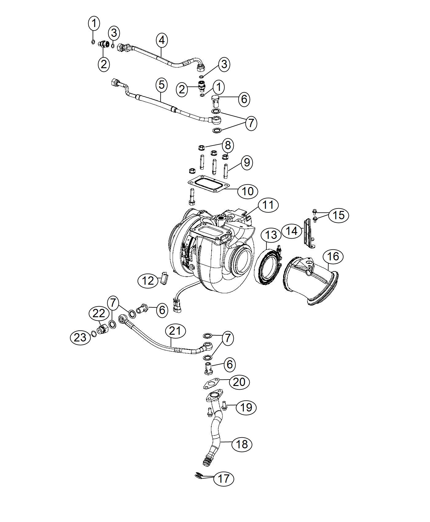 Diagram Turbocharger And Oil Lines/Hoses 6.7L Diesel [6.7L I6 Cummins Turbo Diesel Engine]. for your 2008 Ram 4500   