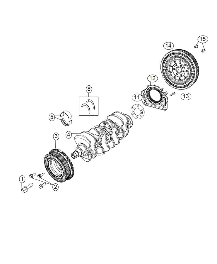 Crankshaft, Crankshaft Bearings, Damper And Flywheel 1.4L Turbocharged [1.4L I4 16V MultiAir Turbo Engine]. Diagram