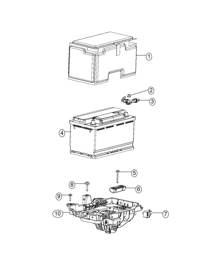 Battery, Tray and Support. Diagram