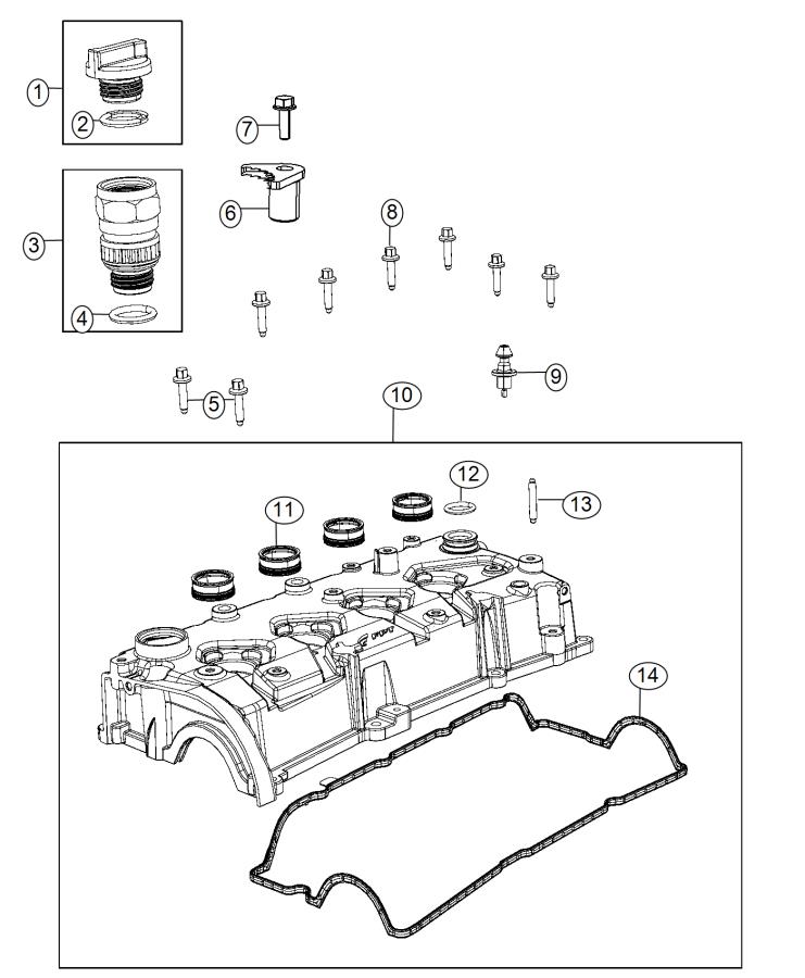 Diagram Cylinder Head Cover 1.4L Turbocharged [1.4L I4 16V MULTIAIR TURBO ENGINE]. for your Dodge