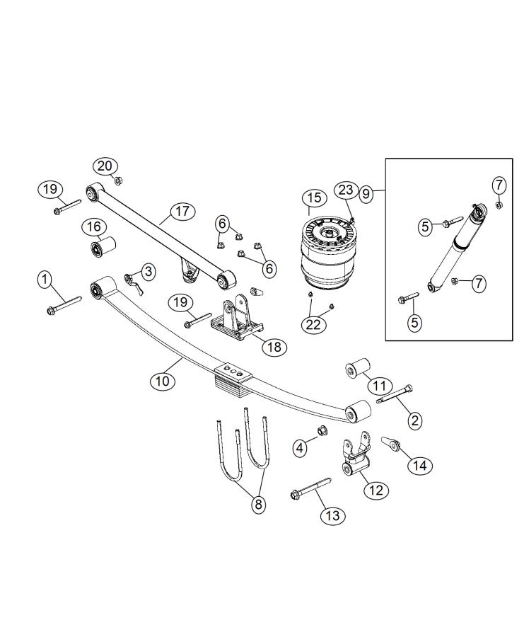 Diagram Suspension, Rear [Rear Air Suspension]. for your 2014 Ram 3500 6.7L Turbo I6 Diesel 6-Spd 865 Torque Output Aisin 4X2 SLT REG CAB 8 FT BOX 