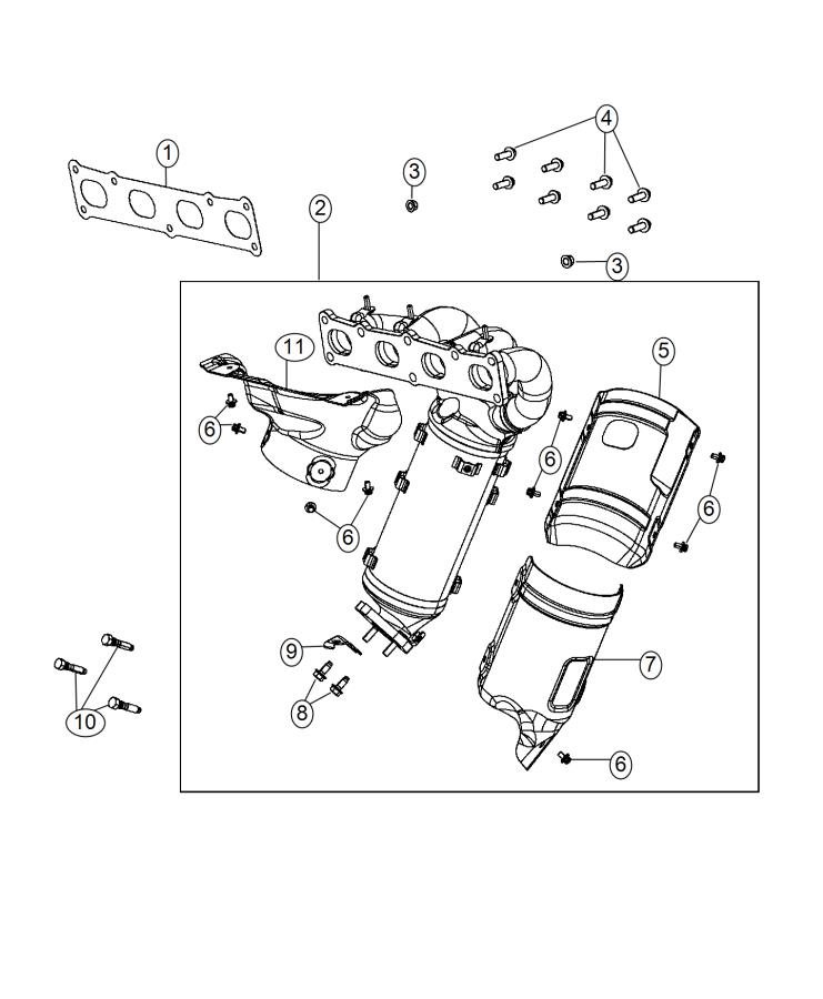 Diagram Exhaust Manifold And Heat Shields 2.4L [2.4L I4 PZEV M-Air Engine]. for your 2000 Chrysler 300 M  