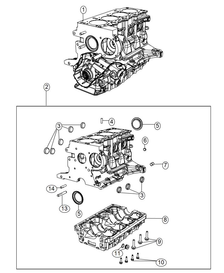 Engine Cylinder Block And Hardware 1.4L Turbocharged [1.4L I4 16V MultiAir Turbo Engine]. Diagram