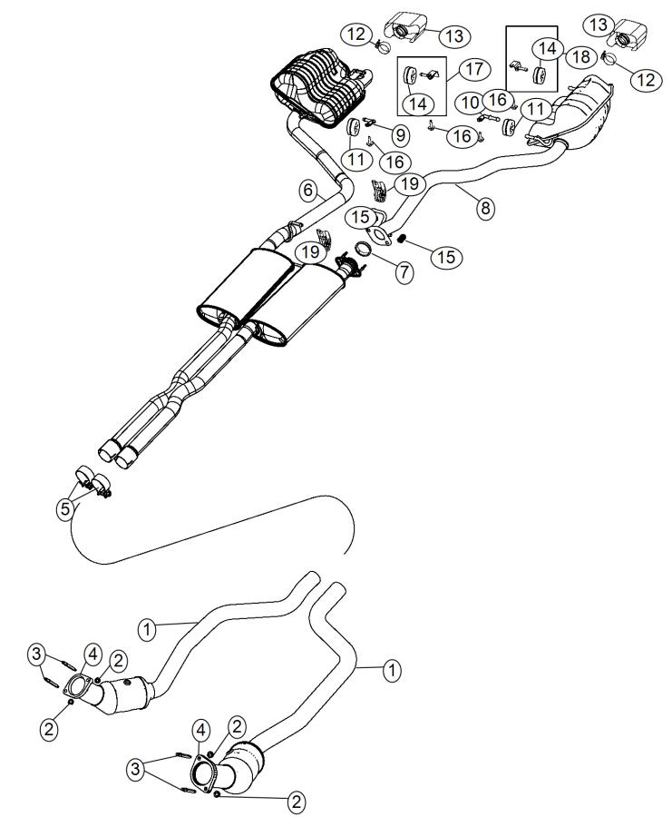 Diagram Exhaust System,5.7L[5.7L V8 HEMI VVT Engine],[5.7L V8 HEMI MDS VVT Engine]. for your Dodge