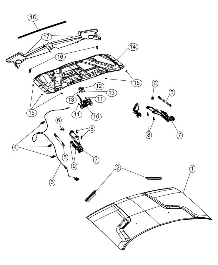 Diagram Hood and Related Parts. for your Dodge Challenger  
