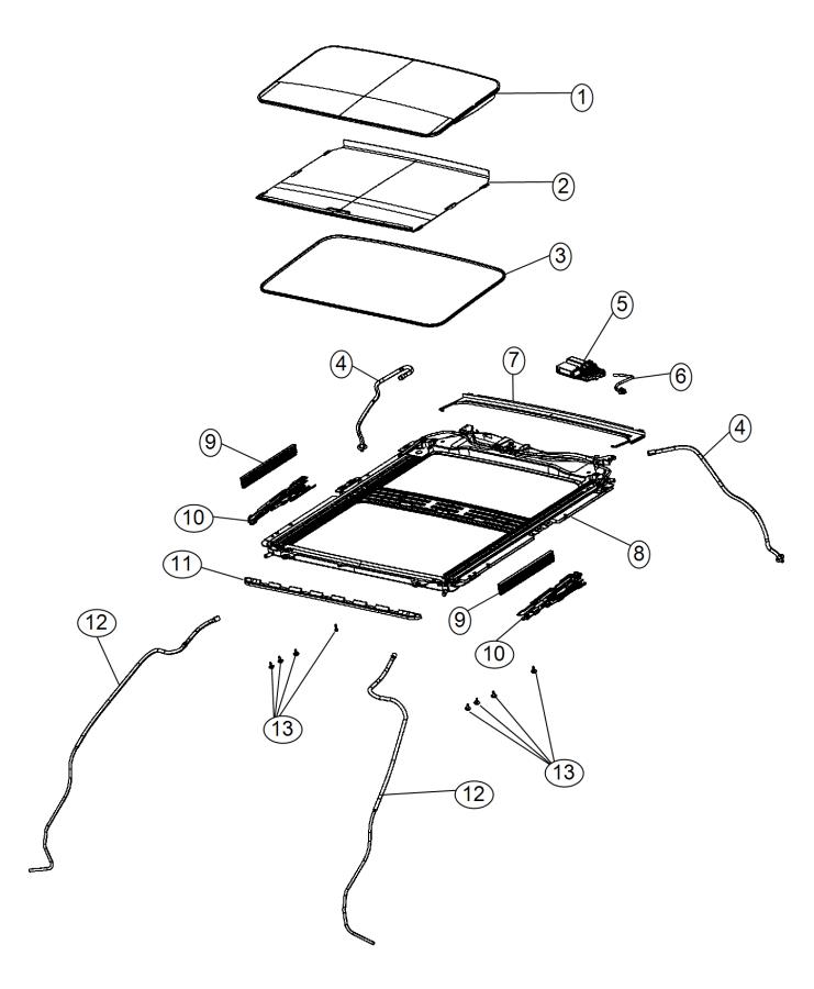 Diagram Sunroof Glass and Components Parts. for your 2000 Chrysler 300  M 