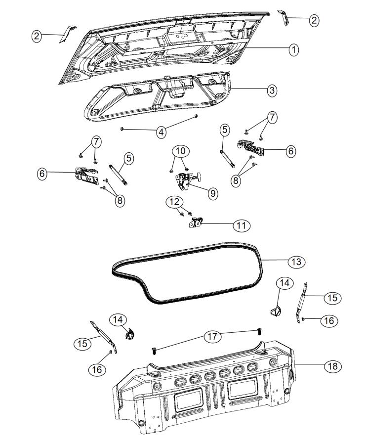 Diagram Deck Lid and Related Parts. for your 2021 Dodge Challenger  Scat Pack 392 Widebody 