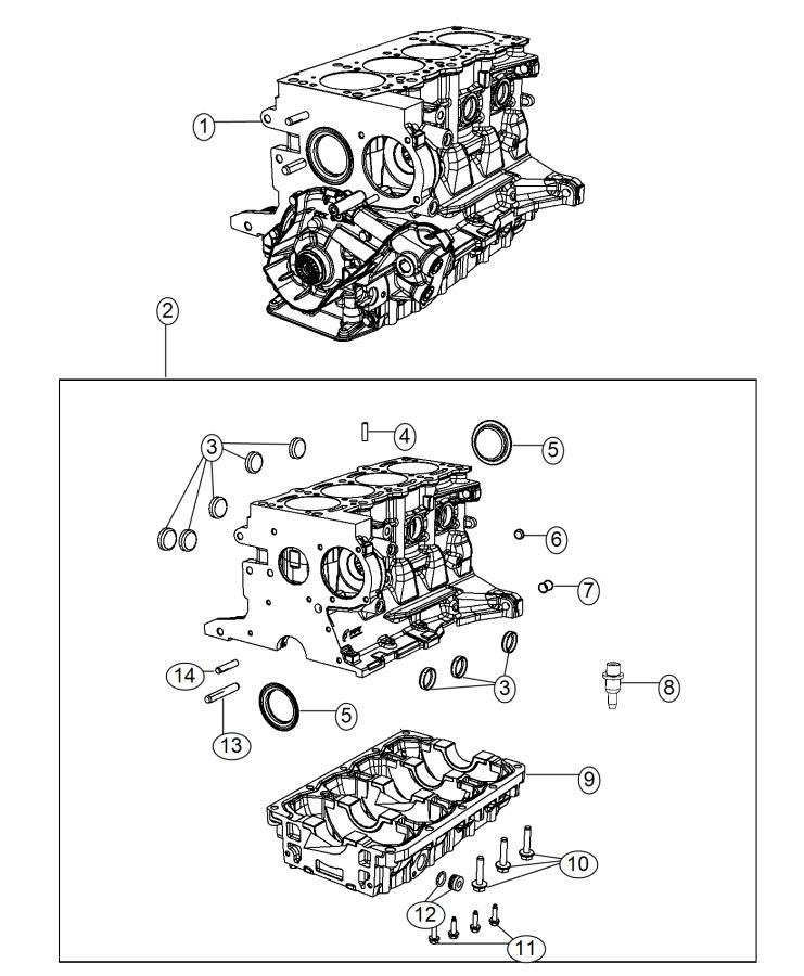Engine Cylinder Block And Hardware 1.4L Turbocharged [1.4L I4 16V MultiAir Turbo Engine]. Diagram