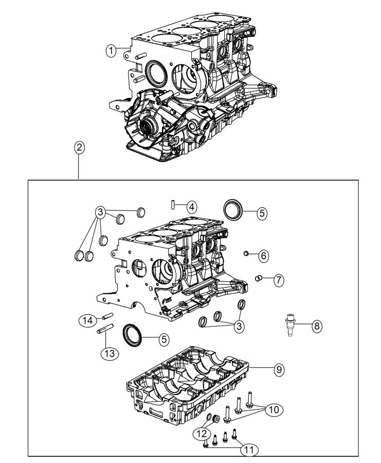 Diagram Engine Cylinder Block And Hardware 1.4L Turbocharged [1.4L I4 16V MultiAir Turbo Engine]. for your 2003 Chrysler 300  M 