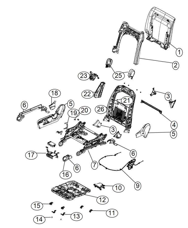 Diagram Adjusters, Recliners and Shields - Passenger Seat - Power. for your Jeep