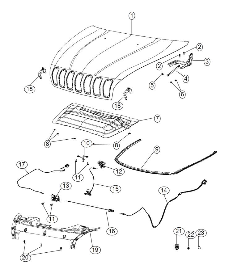 Diagram Hood and Related Parts. for your Jeep Cherokee  