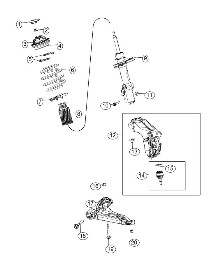 Diagram Suspension, Front, Springs, Shocks, Control Arms. for your 2002 Chrysler 300  M 