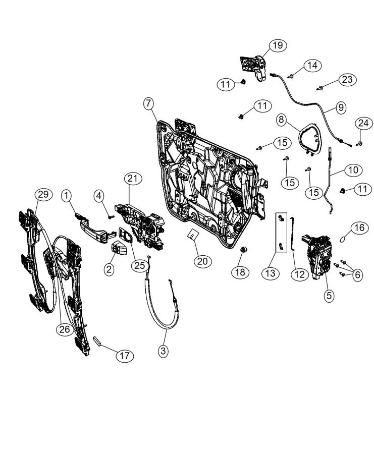 Diagram Front Door, Hardware Components. for your Dodge