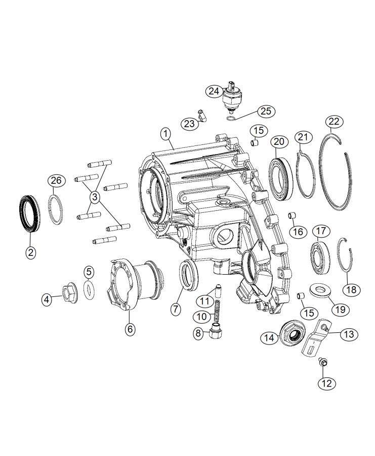 Full size assembly image of Front Case and Related Parts [COMMAND-TRAC SHIFT-ON-THE-FLY 4WD], [5-SPEED AUTO W5A580 TRANSMISSION]. (1/1)