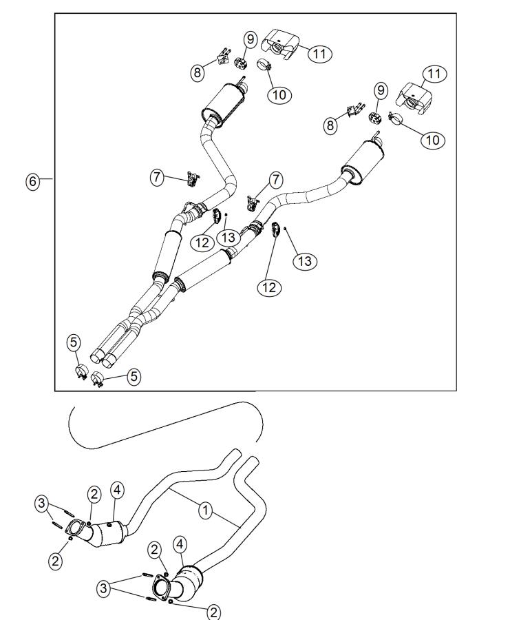 Diagram Exhaust System, 6.2L,6.4L [6.2L SUPERCHARGED HEMI V8 SRT ENGINE],[6.4L V8 SRT HEMI MDS Engine],[6.4L V8 SRT HEMI ENGINE]. for your 1999 Chrysler 300  M 