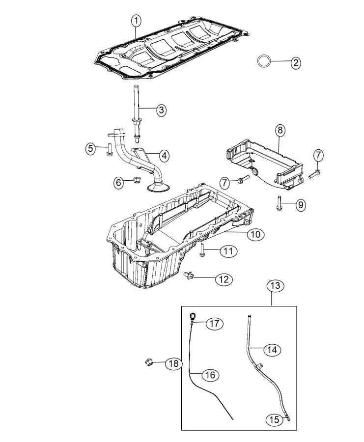 Diagram Engine Oil Pan, Engine Oil Level Indicator And Related Parts 6.4L [6.4L V8 SRT HEMI MDS Engine]. for your 2000 Chrysler 300  M 