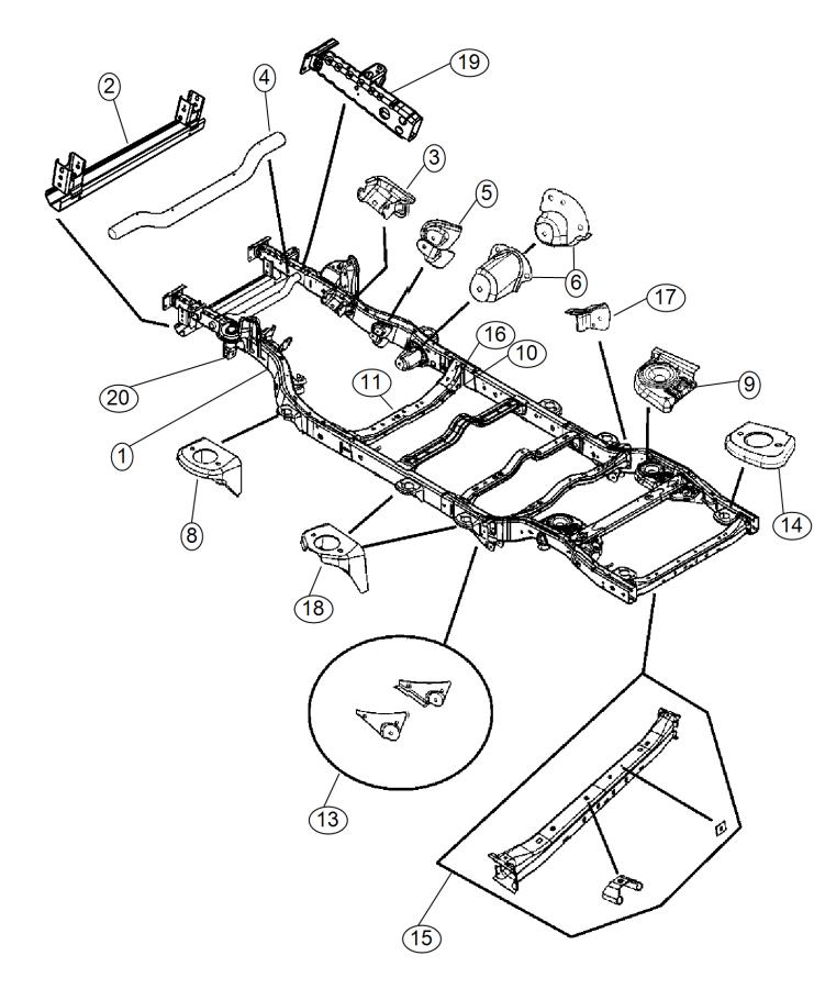 Diagram Frame, Complete. for your 2011 Jeep Wrangler 3.8L V6 A/T 4X4 SAHARA 