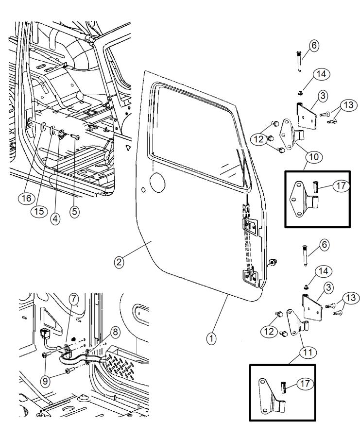 Diagram Front Door, Shell and Hinges, Full Door. for your 2015 Jeep Wrangler SPORT  