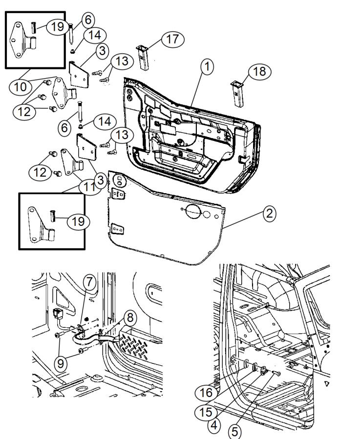 Diagram Front Door, Shell and Hinges, Half Door. for your 2015 Jeep Wrangler   