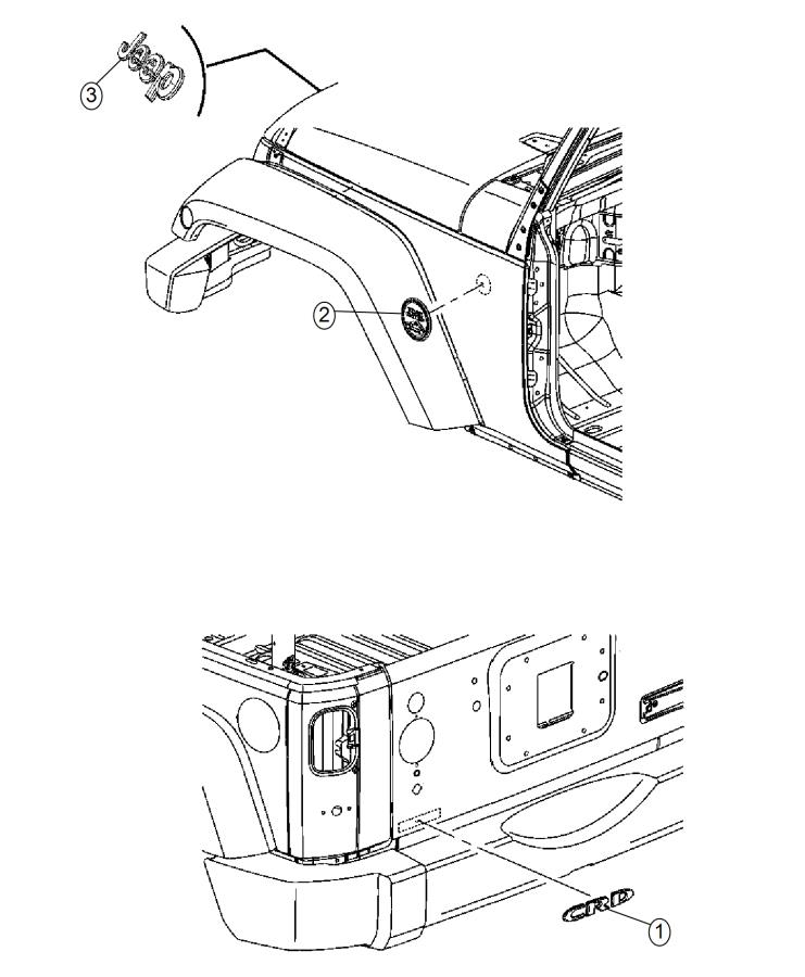 Diagram Nameplates, Emblem and Medallions. for your 1997 Jeep Wrangler   