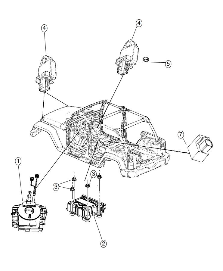 Diagram Air Bag Modules, Impact Sensors and Clock Spring. for your Jeep