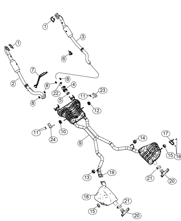 Diagram Exhaust System Dual 3.0L [3.0L V6 24V VVT Engine] 3.6L [3.6L V6 24V VVT Engine]. for your 2004 Jeep Grand Cherokee   