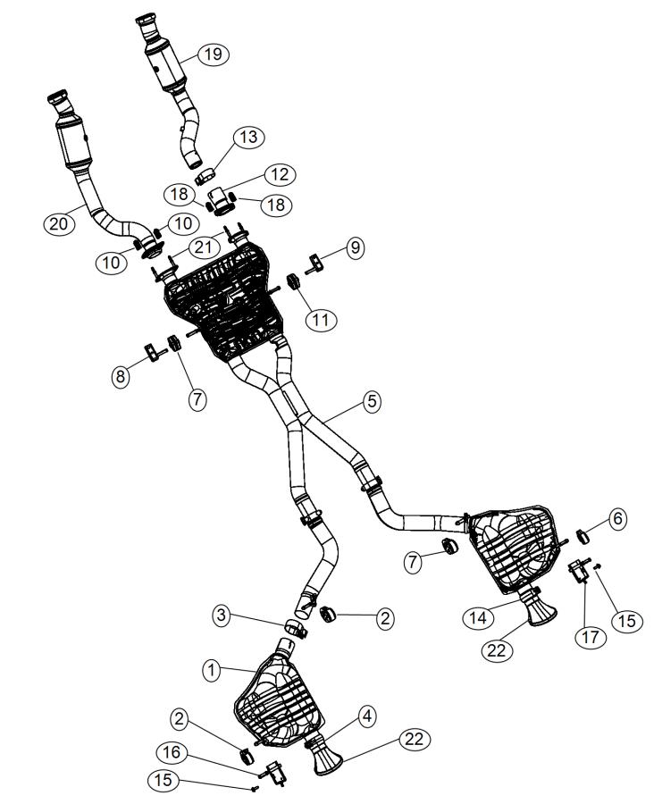 Diagram Exhaust System 6.4L [6.4L V8 SRT HEMI MDS Engine]. for your Jeep