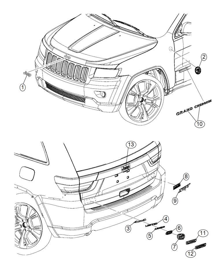 Diagram Nameplates, Emblems and Medallions. for your 2021 Jeep Grand Cherokee   