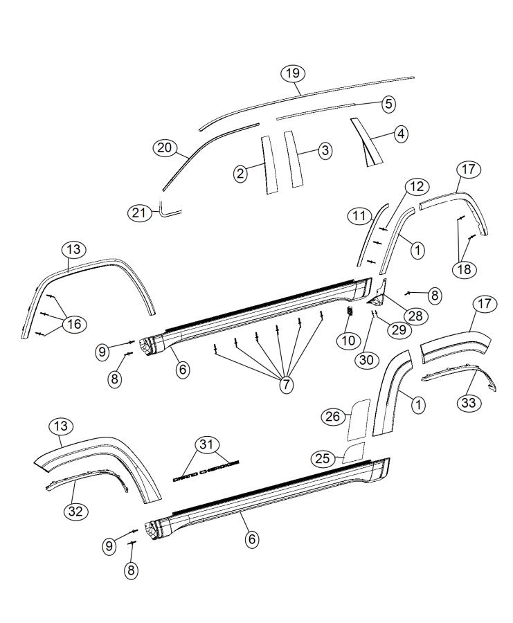 Diagram Exterior Ornamentation. for your Jeep Grand Cherokee  