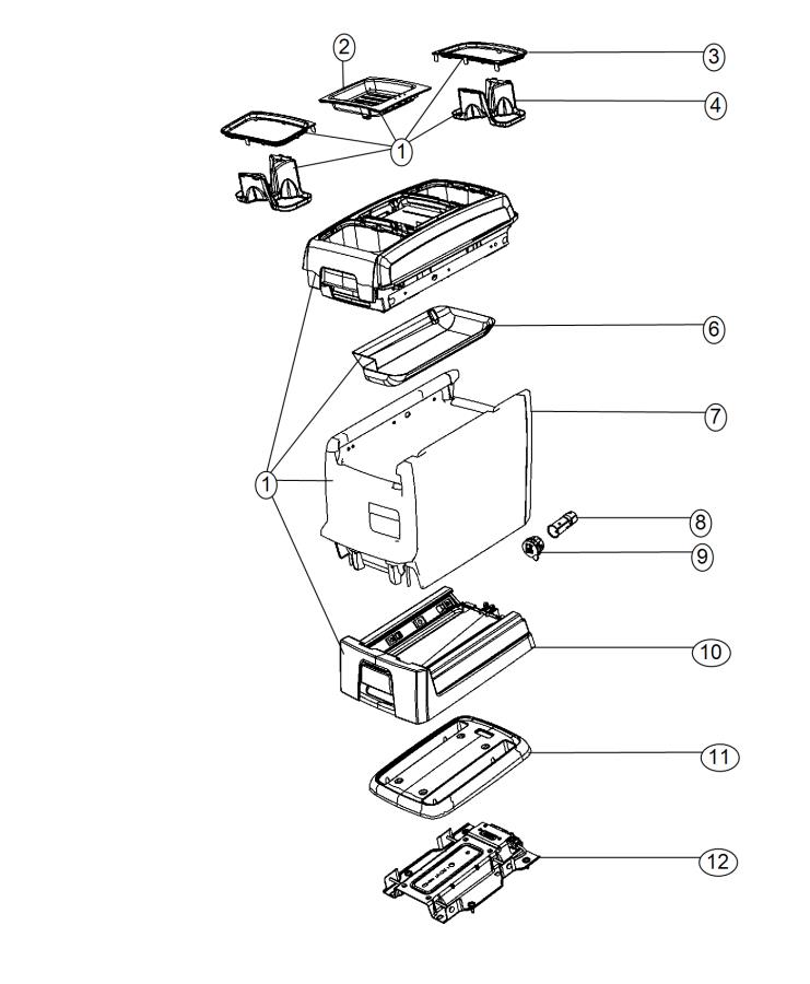 Diagram Floor Console Front. for your 2015 Chrysler Town & Country   