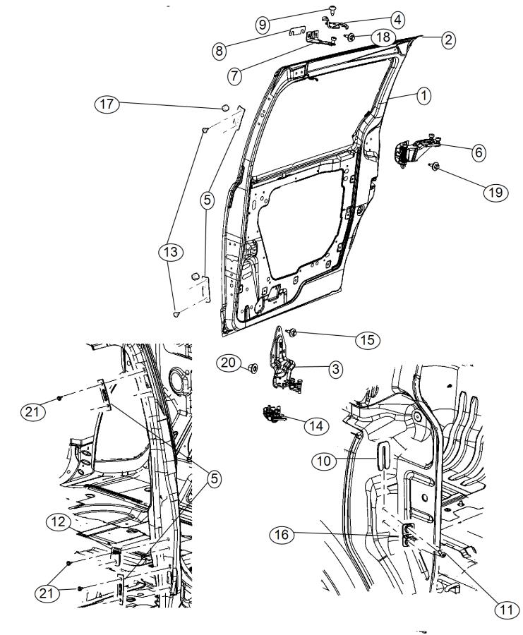 Diagram Sliding Door, Shell and Hinges. for your Chrysler Town & Country  