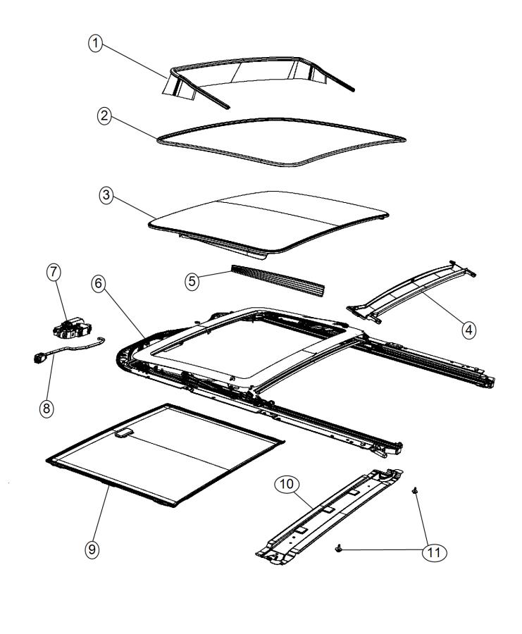 Diagram Sunroof Glass and Comonent Parts [Power Sunroof]. for your 1999 Dodge Ram 1500   