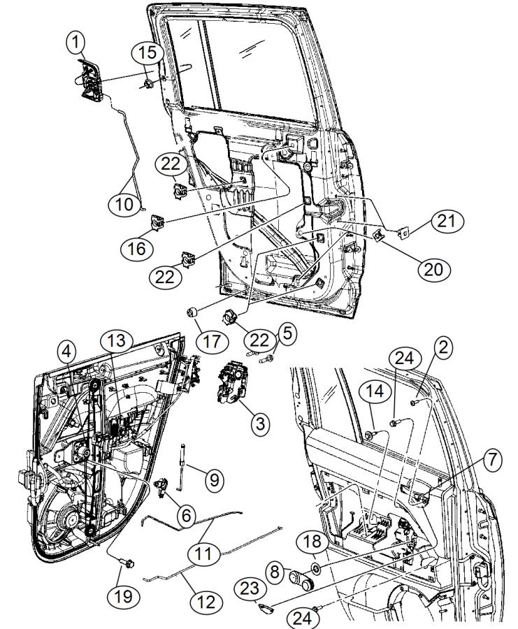 Diagram Rear Door, Hardware Components, Compass. for your 2019 Jeep Wrangler   