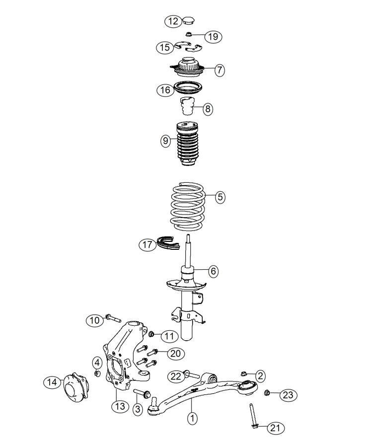 Diagram Front Suspension, Struts and Cradle. for your 2009 Ram 1500   