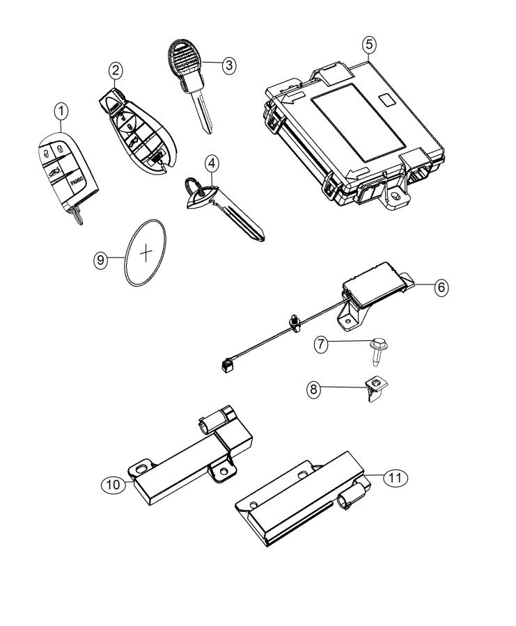 Modules, Keyless Receiver, Transmitter and Antenna. Diagram