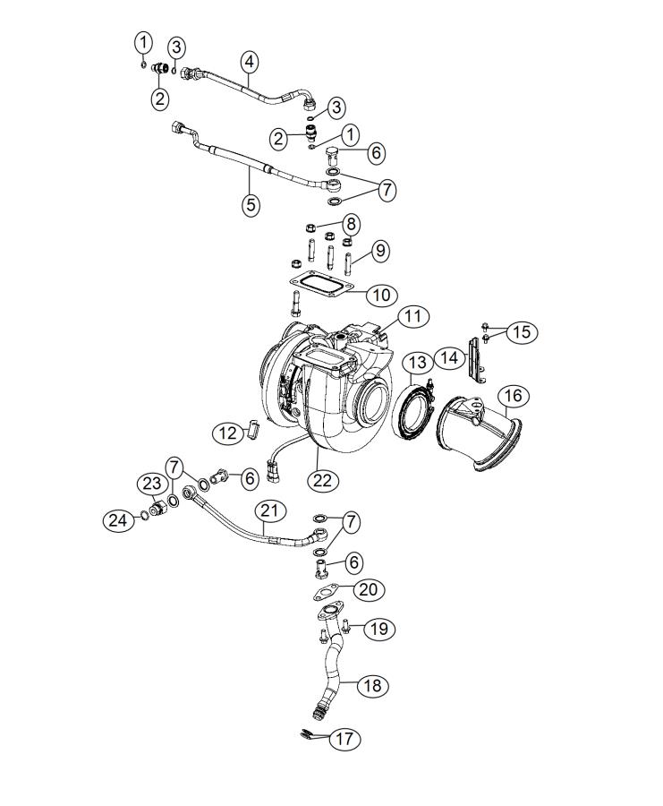 Diagram Turbocharger And Oil Lines/Hoses 6.7L Diesel [6.7L I6 Cummins Turbo Diesel Engine]. for your 2019 Ram 4500   