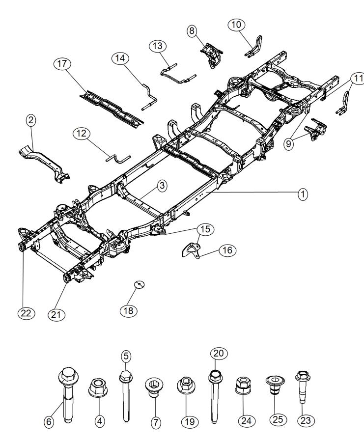 Diagram Frame, Complete, 140.5 Inch Wheel Base and 149.4 Inch Wheel Base. for your 2015 Ram 1500   