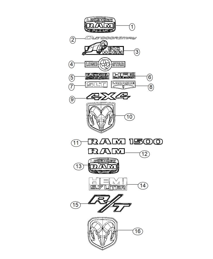 Diagram Nameplates, Emblems and Medallions. for your Dodge Dakota  