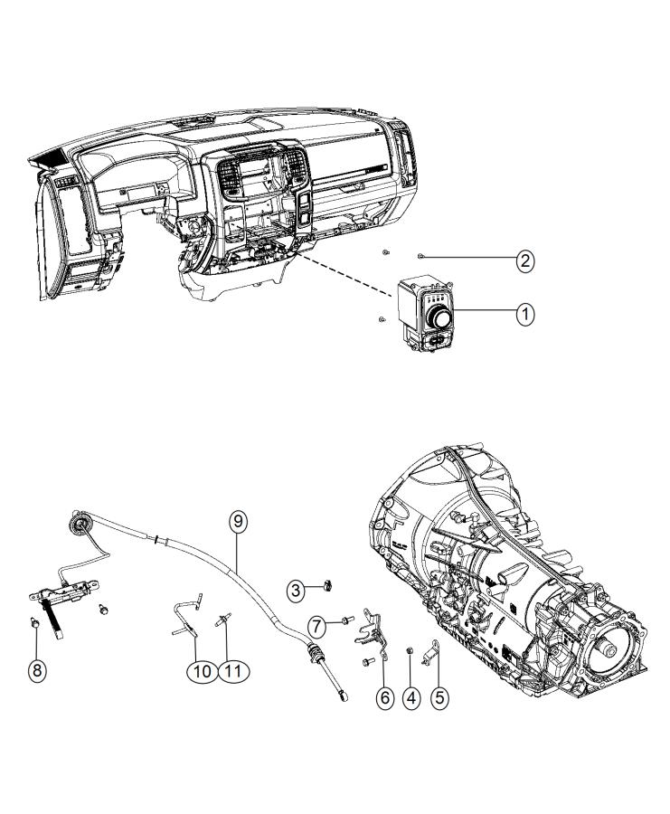 Diagram Gearshift Lever, Cable and Bracket. for your 2014 Ram 2500   