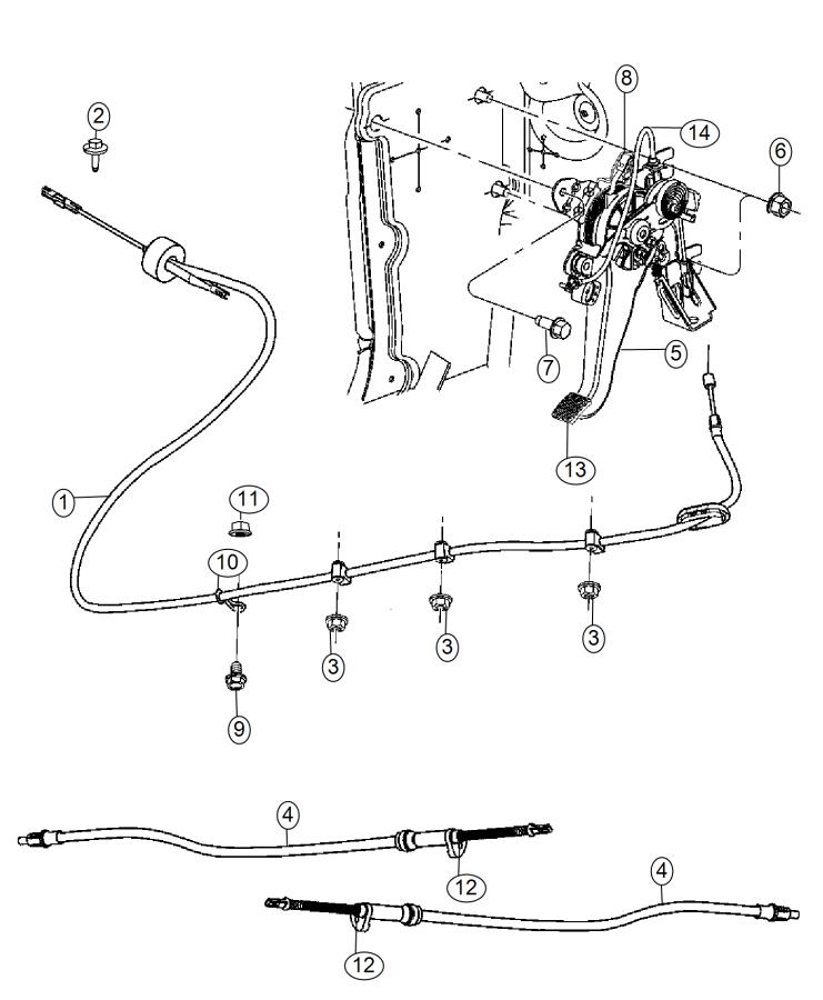 Diagram Park Brake Lever and Cables. for your 2015 Dodge Dart   