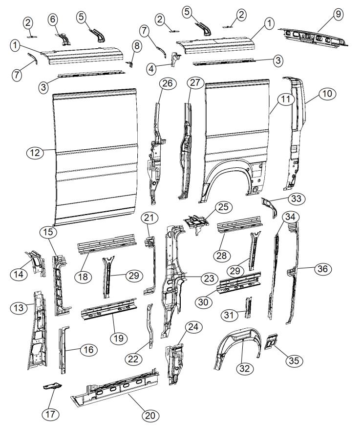 Panels Body Side 118 Wheel Base. Diagram