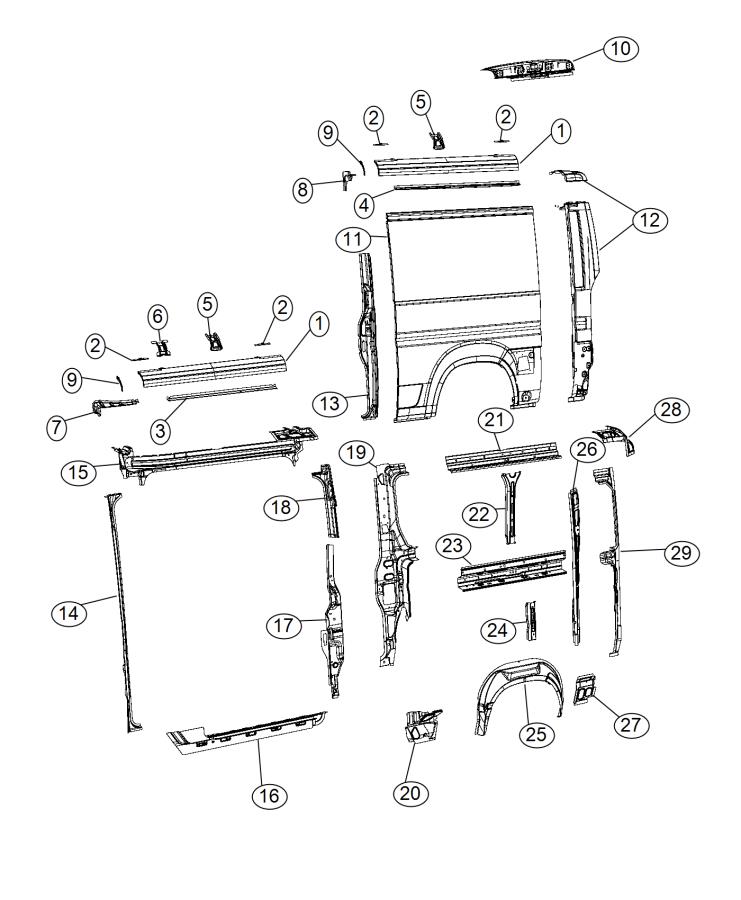 Panels Body Side 136 Wheel Base with Left Sliding Door. Diagram