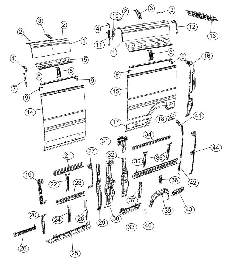 Diagram Panels Body Side 159 Wheel Base. for your Ram ProMaster  