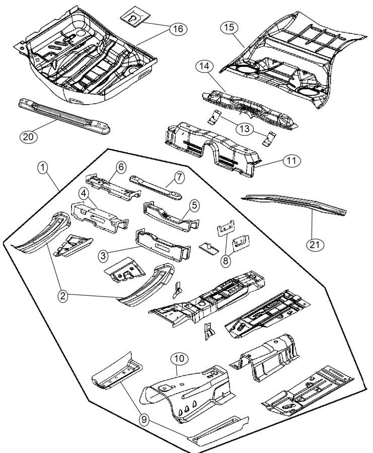 Diagram Front, Center and Rear Floor Pan. for your 2002 Chrysler 300  M 